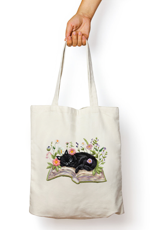 The Bibliophile Cat Zipper Tote Bag